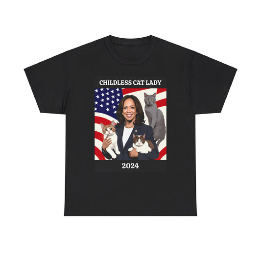 Kamala Harris Childless Cat Lady 2024 Unisex Heavy Cotton Tee